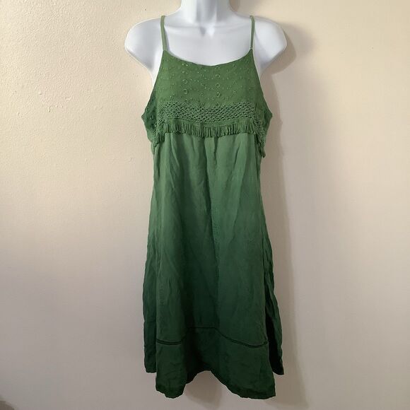 L' Pogee Green Cottagecore Boho Dainty Fringe Fairy Grunge Artsy Slip Dress S - Picture 1 of 12